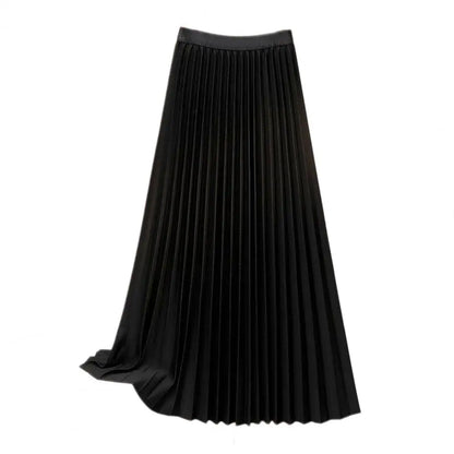Solid Color Maxi Skirt Elegant Women's High Waist Maxi Skirt in Solid Color Pleated A-line Design for Work Leisure Wear Casual