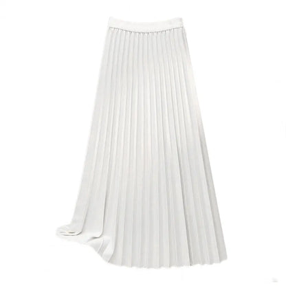 Solid Color Maxi Skirt Elegant Women's High Waist Maxi Skirt in Solid Color Pleated A-line Design for Work Leisure Wear Casual