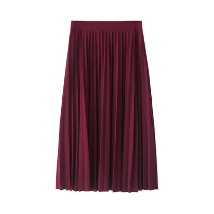 Women's High Waist Pleated Solid Color Half Length Elastic Skirt Promotions Lady Black Pink