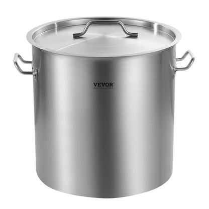 Stainless Steel Stockpot, 53 Quart Large Cooking Pots, Cookware Sauce Pot With Lid, And Handle, Heavy Duty Commercial Grade Stock Pot, Sanding Treatment, For Large Groups Events Silver