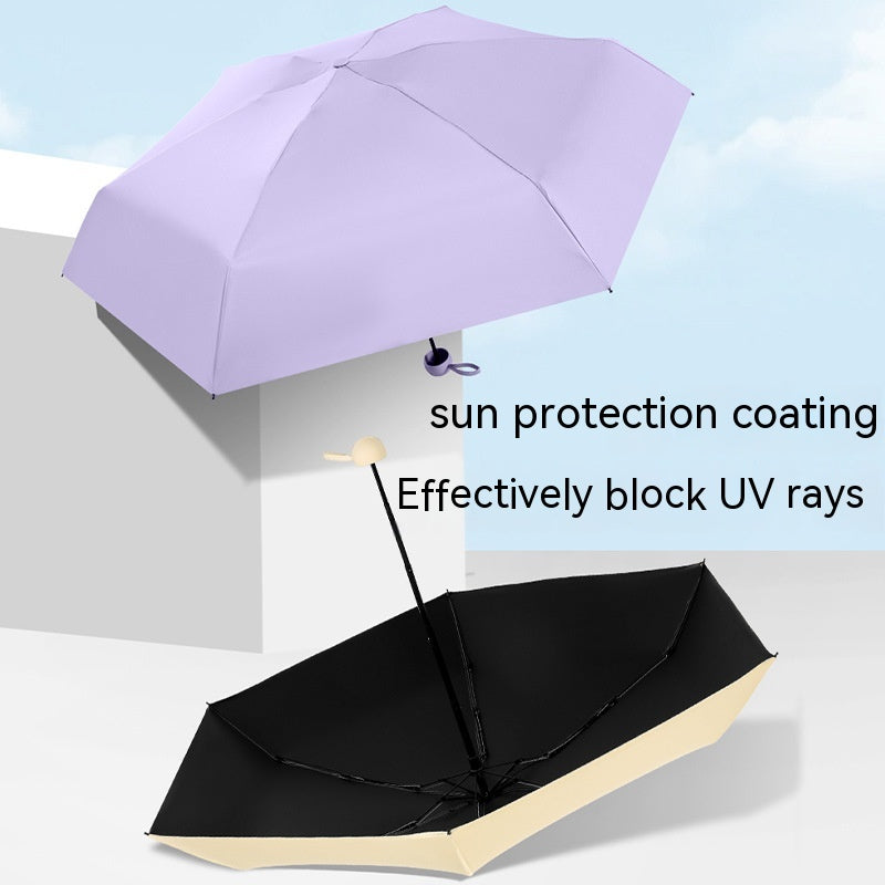 Ultra-light Five-fold Capsule Pocket Umbrella Black Glue Sun Umbrella For Women