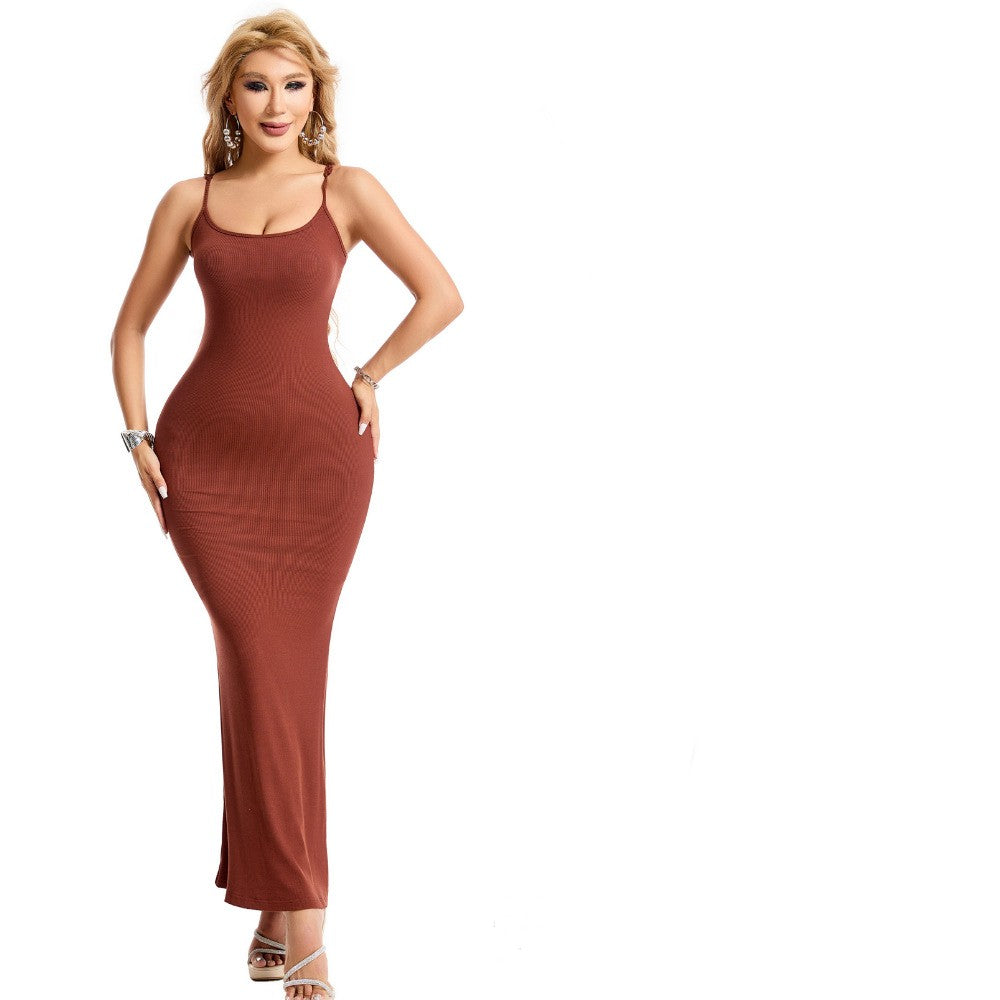 Women’s Shapewear Dress with Tummy Tuck Lift , Suspender Tight Long Skirt , Chest Pad Bodysuit Dress.