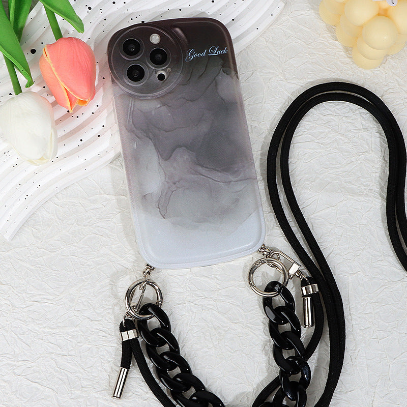 Gradual Gray Diagonal Double Lanyard Mobile Phone Shell