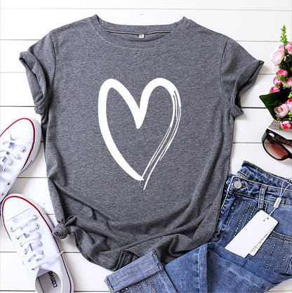 Women's Printed Cotton T-shirt With Short Sleeves heart top . Love
