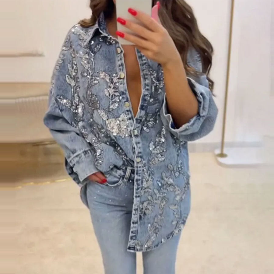 Women's Long Sleeve Denim Top Jacket Plus Size Coat