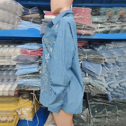 Women's Long Sleeve Denim Top Jacket Plus Size Coat