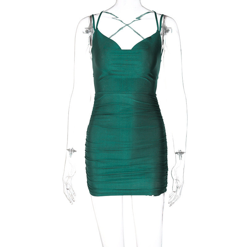 Backless Women's Dark Green Suspender Dress