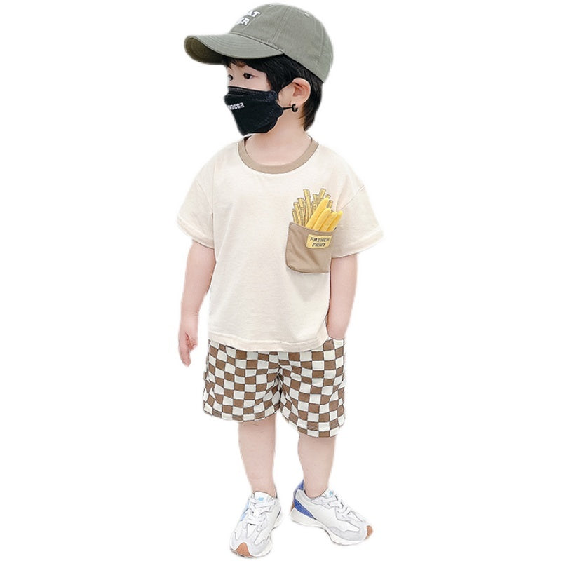 Kids french fries top short Sleeve shirts & Shorts Two Piece Set.