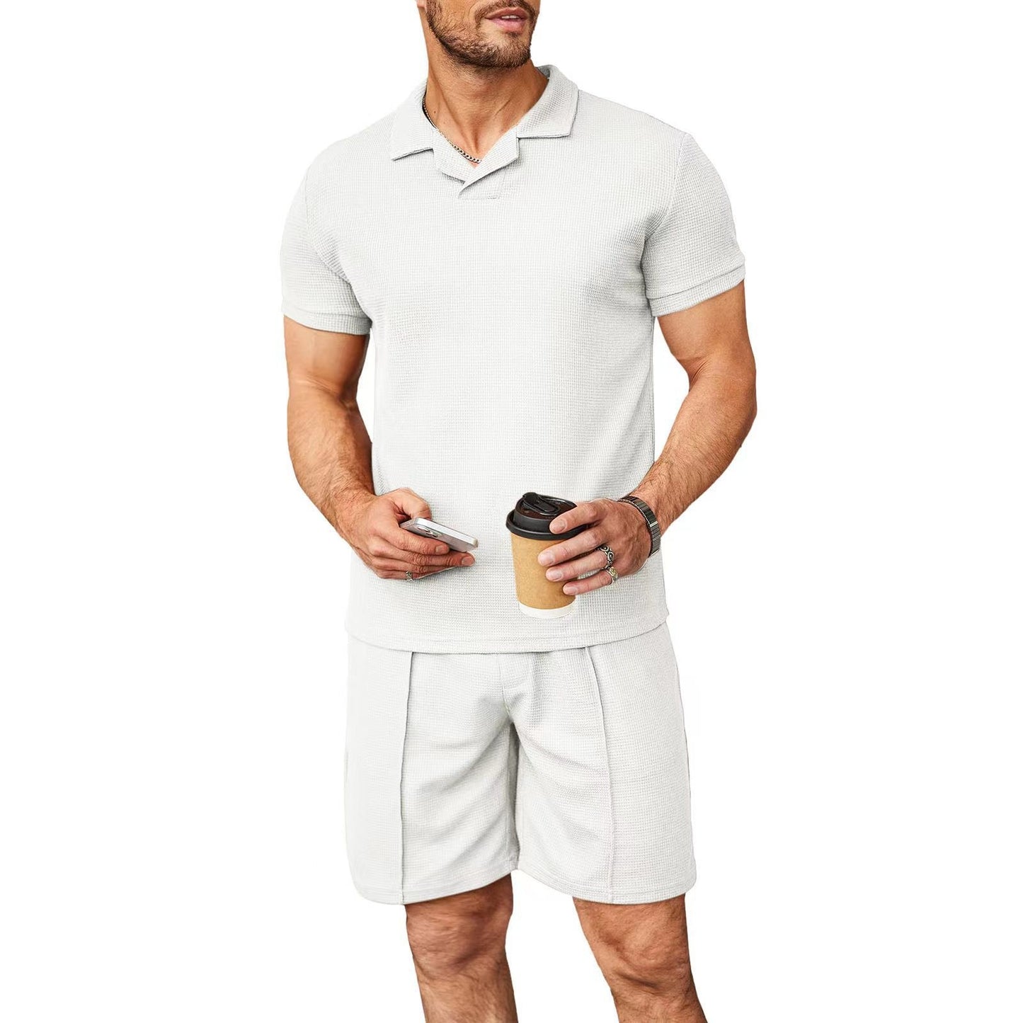 2pcs Set Men Polo Shirt with shorts.