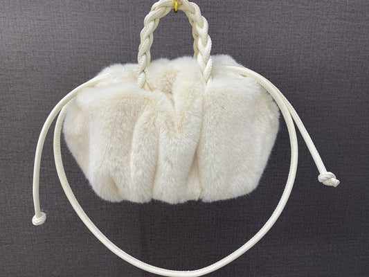 Leather Mink Fur Pleated Cloud Bag