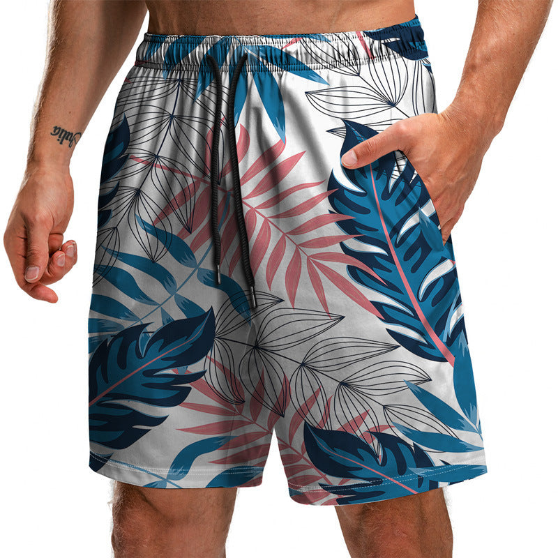 Summer New Leaf Series 3D Printed Shorts Loose Beach Pants Fashion Casual Shorts Men