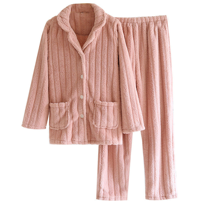 Simple Coral Fleece Couple Pajamas For Women Autumn And Winter