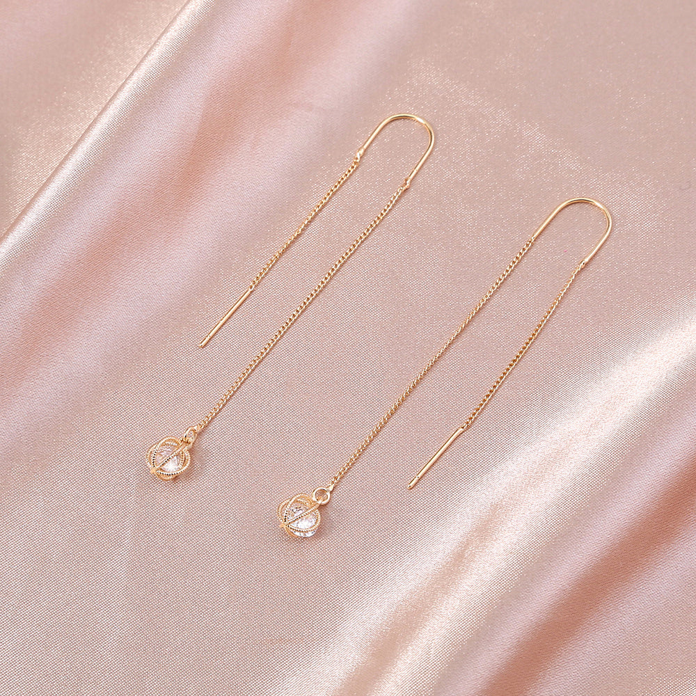 Gold Open Lantern Micro-set Zircon Long Tassel Earrings