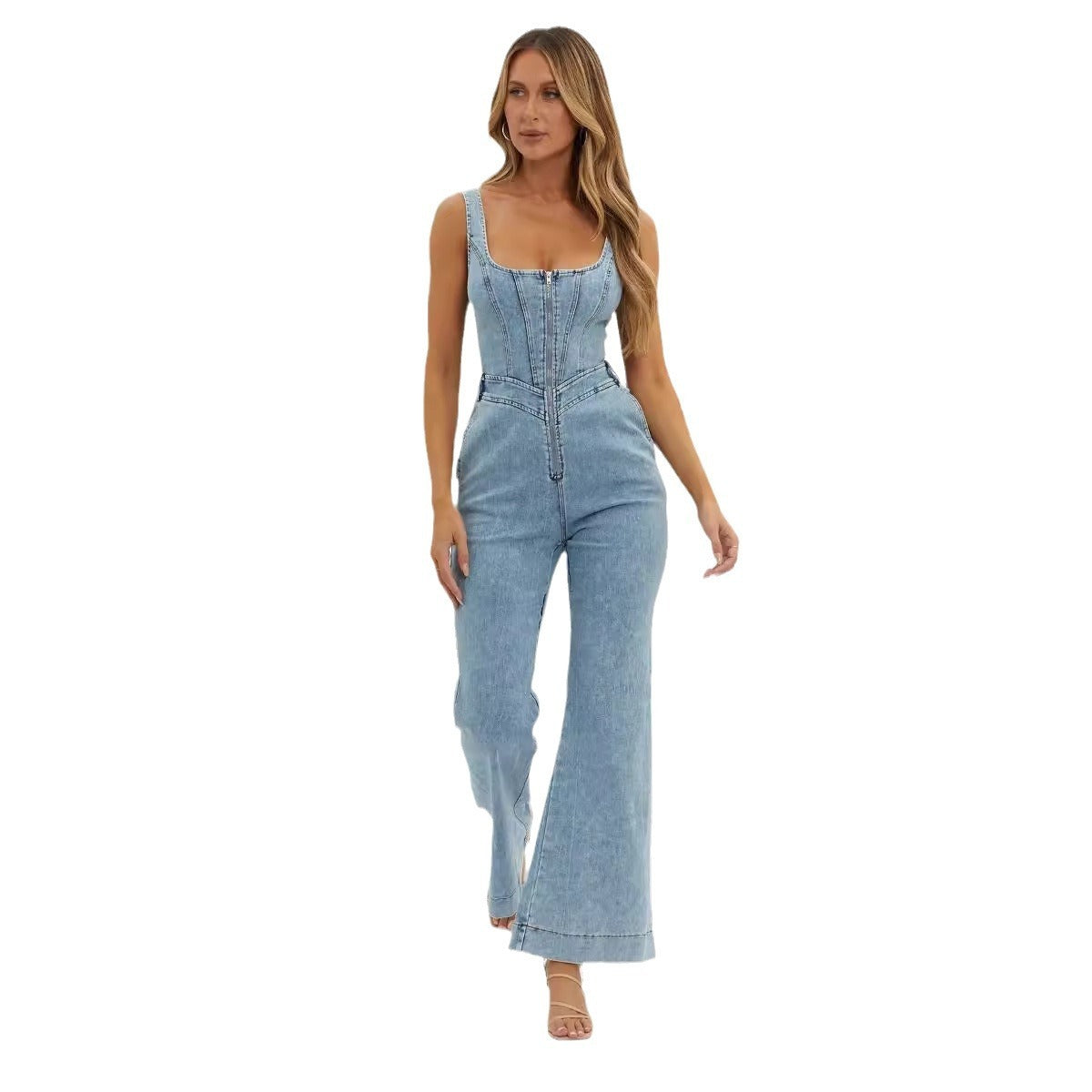 Adjustable Shoulder Strap Slim Cowboy Siamese Trousers Overall