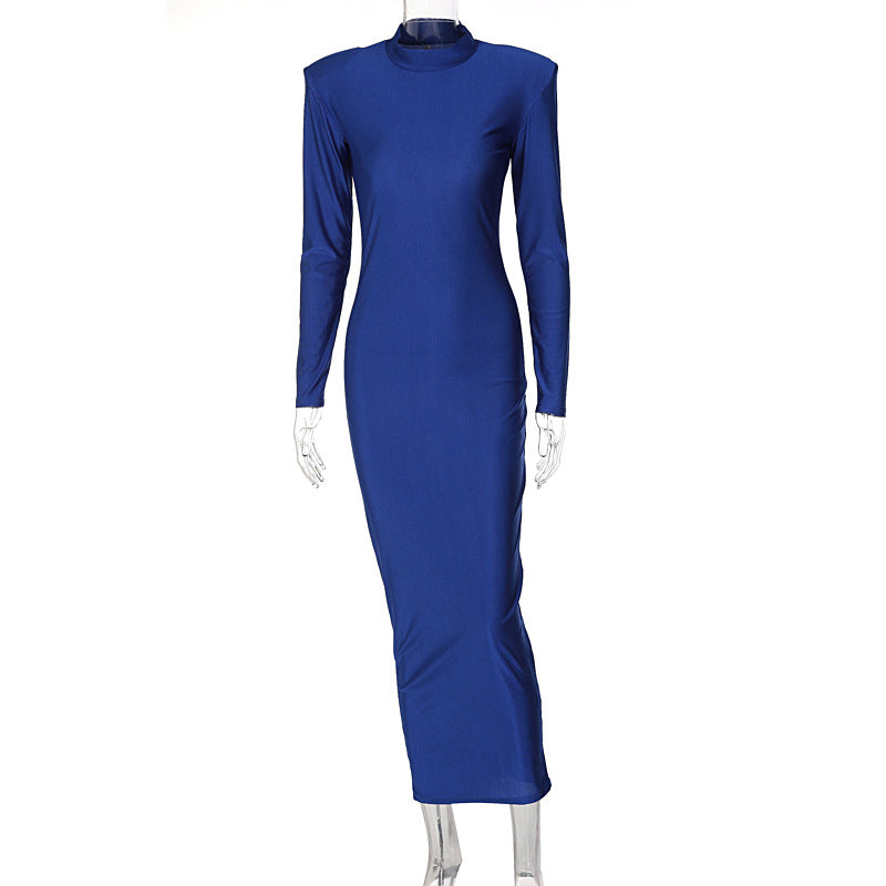 Elegant Round Neck Solid Color Slim Fit Long Sleeve Dress