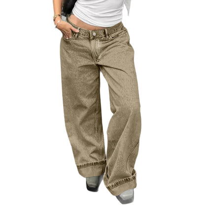 Loose Casual Straight-leg Jeans With Side Pockets For Women