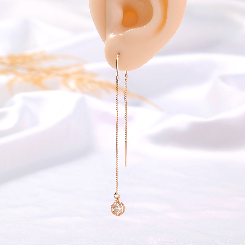 Gold Open Lantern Micro-set Zircon Long Tassel Earrings