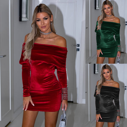 Off-the-shoulder Form-fitting Velvet Evening Gown