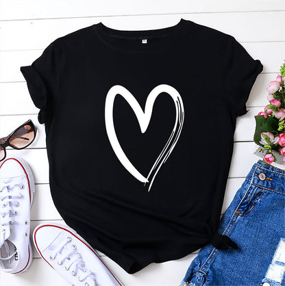 Women's Printed Cotton T-shirt With Short Sleeves heart top . Love