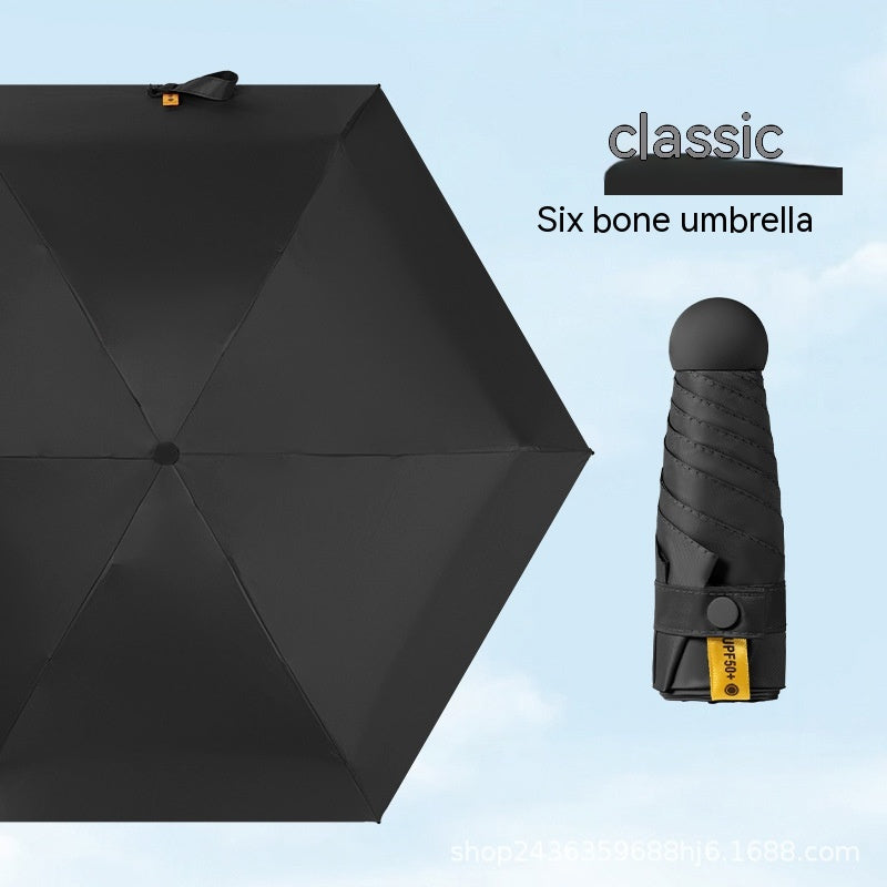 Ultra-light Five-fold Capsule Pocket Umbrella Black Glue Sun Umbrella For Women