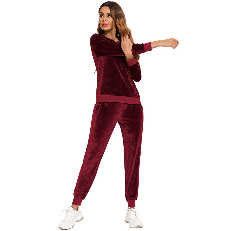 Women's Autumn And Winter Velvet Sports Two-piece Set