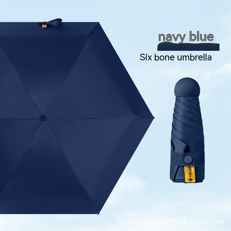 Ultra-light Five-fold Capsule Pocket Umbrella Black Glue Sun Umbrella For Women