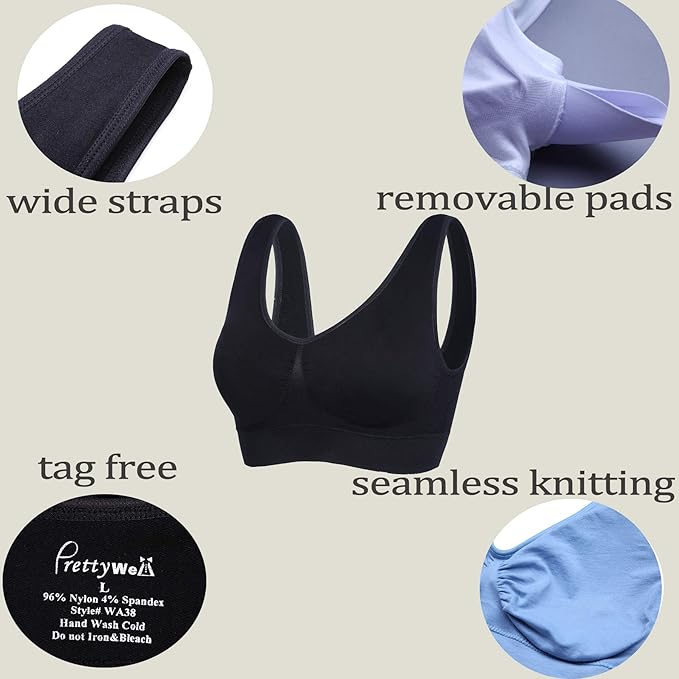 3-Pack Sports Bras For Women, Padded Strappy Racerback Push Up Open Back Medium Support Sports Yoga