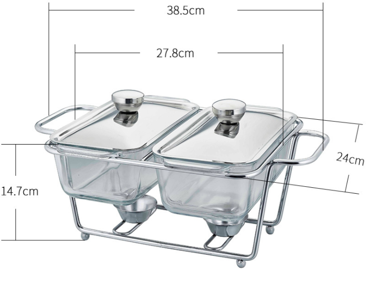 Rectangular Glass Buffet Stove Food Heating Container Hot Pot Alcohol Stove