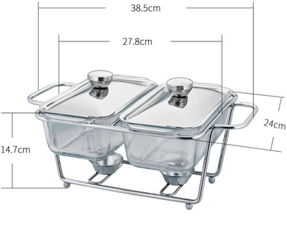 Rectangular Glass Buffet Stove Food Heating Container Hot Pot Alcohol Stove