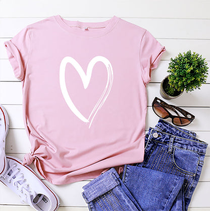 Women's Printed Cotton T-shirt With Short Sleeves heart top . Love