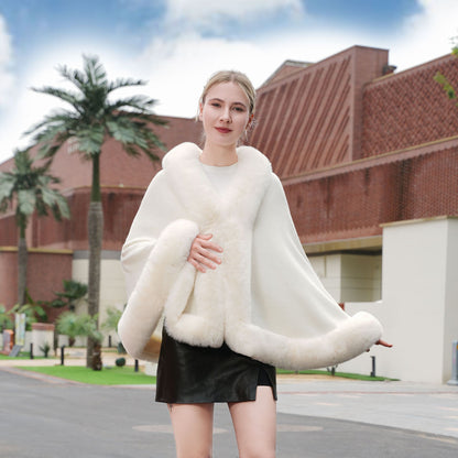 Pure Color All-matching Fur Shawl Warm Evening Gown Outer Cape
