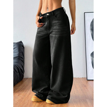 Women's Summer New High-waisted Straight Loose Trendy Wide-leg Floor-length