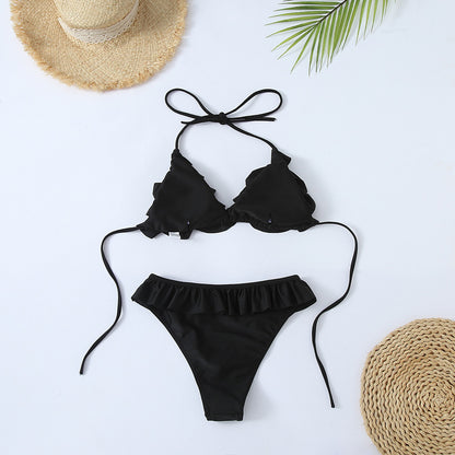 New Black And White Solid Color European And American Split Swimsuit