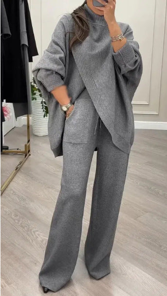 V-neck Single-breasted Slim-fit Knitwear Two-piece Set