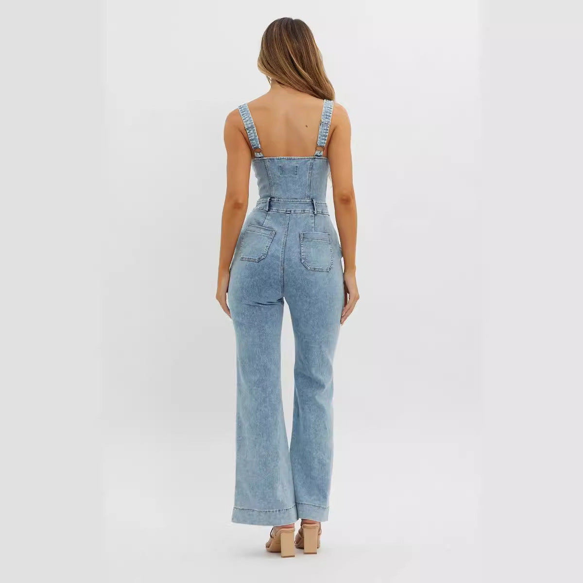 Adjustable Shoulder Strap Slim Cowboy Siamese Trousers Overall