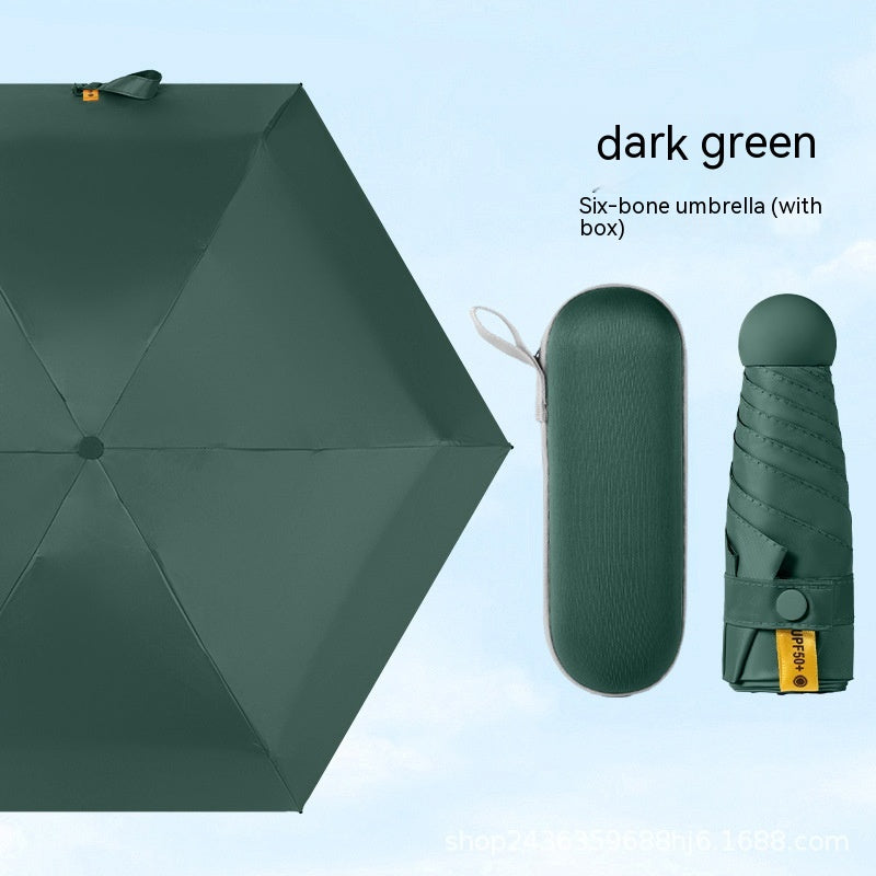 Ultra-light Five-fold Capsule Pocket Umbrella Black Glue Sun Umbrella For Women