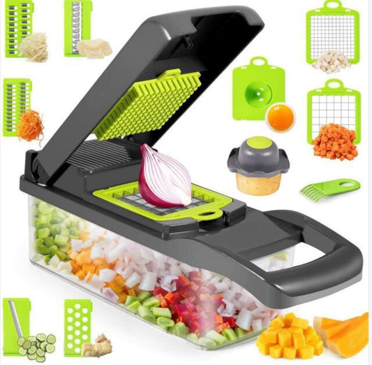 12 In 1 Manual Vegetable Chopper Kitchen, Multi  Blade with hand Protector and Container.