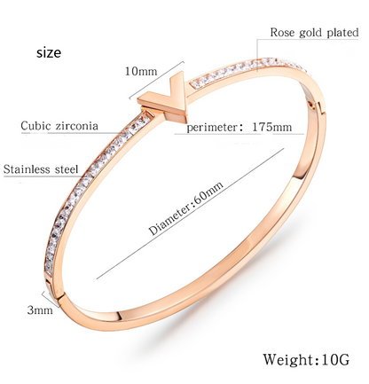 Women's titanium letter V rose gold diamond bracelet