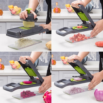12 In 1 Manual Vegetable Chopper Kitchen, Multi  Blade with hand Protector and Container.