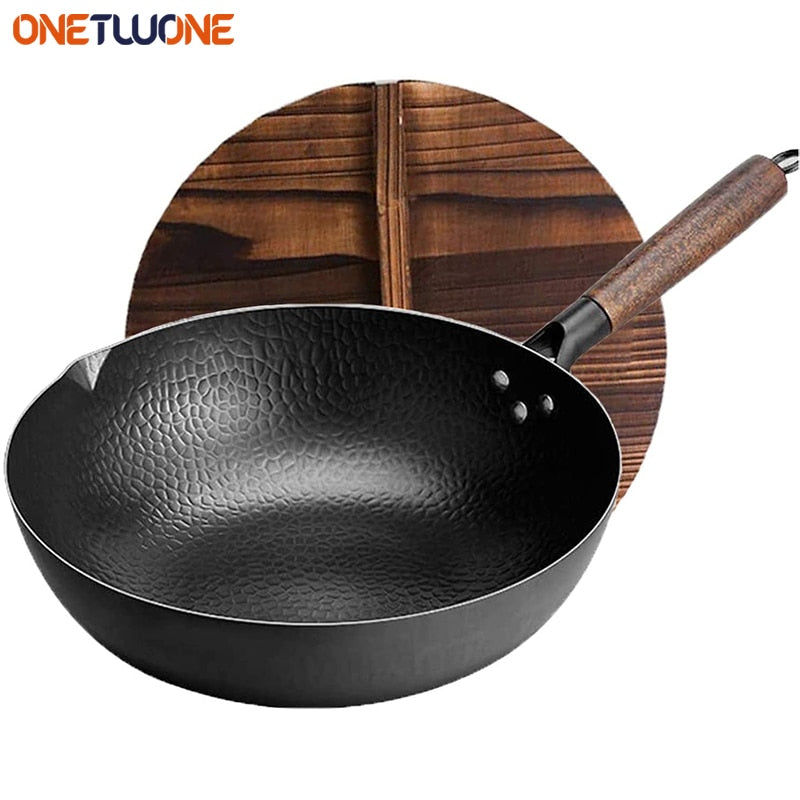 High Quality Iron Wok Traditional Handmade Iron Wok Non-stick Pan Non-coating Gas Cooker Cookware