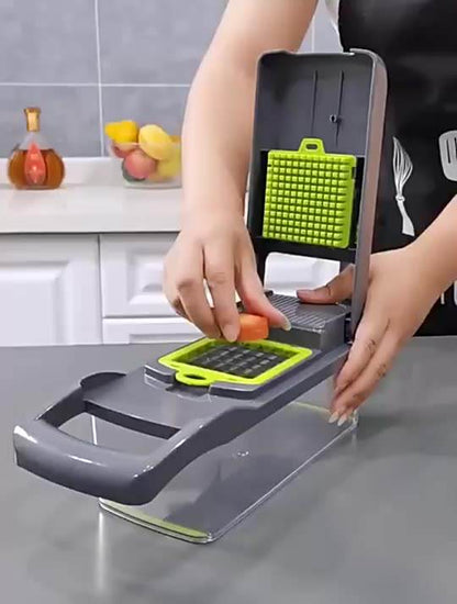 12 In 1 Manual Vegetable Chopper Kitchen, Multi  Blade with hand Protector and Container.